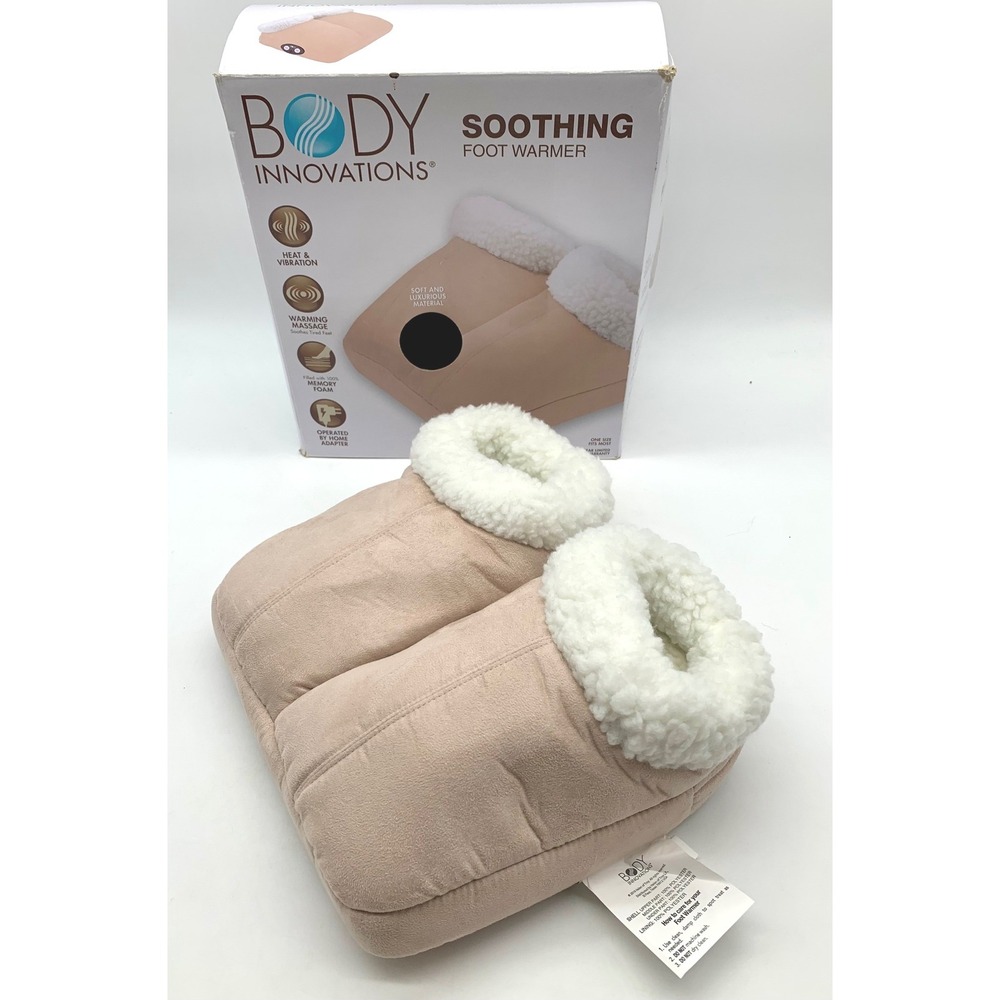 Body Innovations Soothing Foot Warmer One Size Tan Heat Vibration Memory Foam